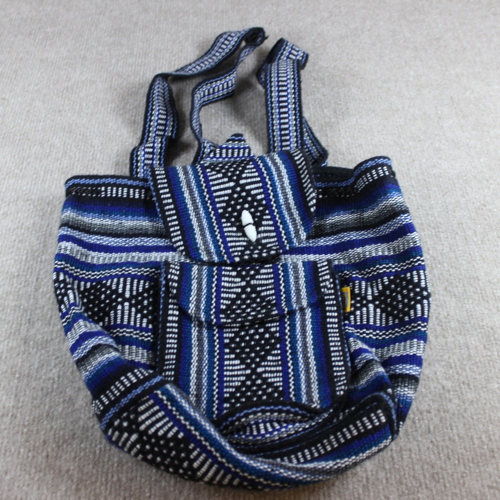 Pinzon Blue Woven Mini Backpack Baja Boho Striped Festival Bag Handcrafted